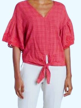 Max Studio Women’s Tie-Front V-Neck Boho Top - Pink